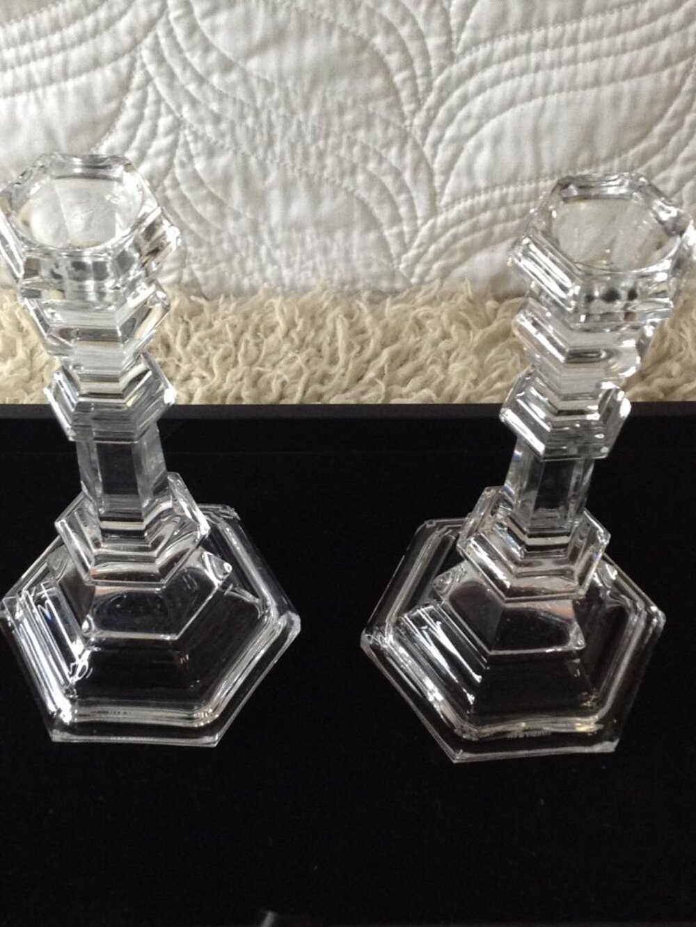 VTG 80's/90's Tiffany Candlestick Pair Plymouth Crystal 8" Classic Quality Lux
